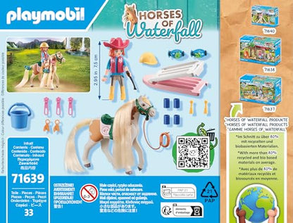 PLAYMOBIL Horses of Waterfall 71639 Ellie & Horse with styling iron, including hair accessories for creative horse hairstyles and two real silicone bracelets, sustainable toy for kids ages 5 and up.