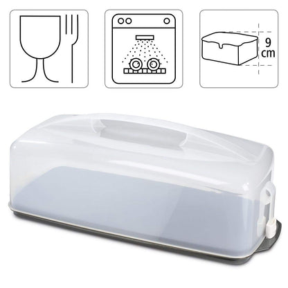 Xavax Cake Transport Box (rectangular cake box for loaf cakes, dishwasher-safe cake container with lid and carrying handle) black