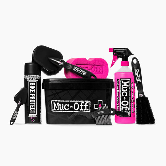 Muc-Off 8 in 1 bike cleaning kit - Great gift for bike lovers - Bike cleaning accessories with Muc-Off Bike Cleaner, Bike Protect, cleaning brushes and sponge in storage bucket.