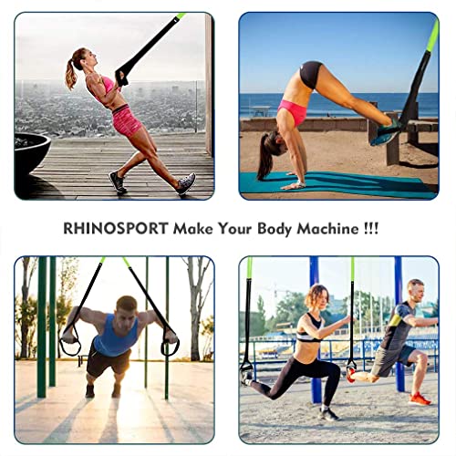 RHINOSPORT Suspension Trainer Sling Trainer Full Body Workout, Home Suspension Trainer, Strength Training & Home Workout, Bodyweight Resistance Fitness Home Gym Equipment for Indoor Outdoor Use (Bright Orange)