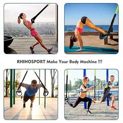 RHINOSPORT Suspension Trainer Sling Trainer Full Body Workout, Home Suspension Trainer, Strength Training & Home Workout, Bodyweight Resistance Fitness Home Gym Equipment for Indoor Outdoor Use (Bright Orange)