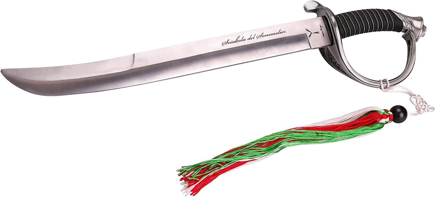 YesEatIs - Champagne saber for Sommelier with wooden display case - steel handle - 2 decorative bands included