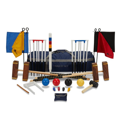 Mega Pro Championship Croquet Set - English Manufacturer - Complete and Ultra Luxury - Hardwood Mallets - Metal Gates - Flags - Plastic Balls