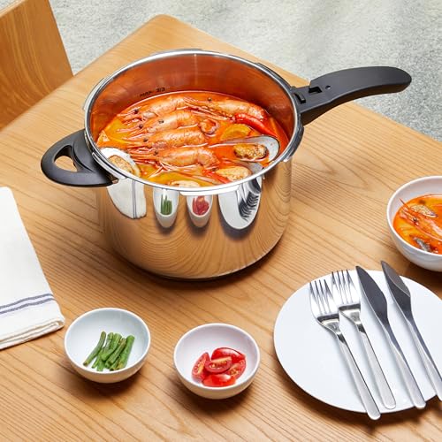 Amazon Basics Stainless Steel Pressure Cooker - with Steamer, Induction Compatible - 6 liters, Silver