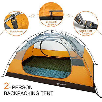 Forceatt tent 2 person camping waterproof 3-4 season, ultralight tents with small pack size, dome tent instant setup for trekking, outdoor, festival. (2 people-Khaki grey)
