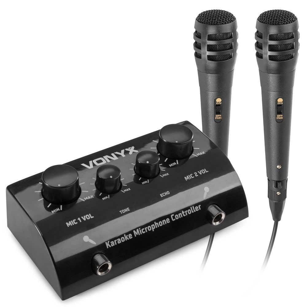Karaoke system - Vonyx AV430B - mixer with microphones and cables - Turn your stereo system into a real karaoke setup! - Black