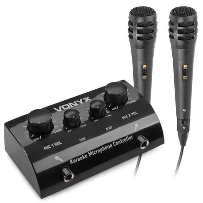 Karaoke system - Vonyx AV430B - mixer with microphones and cables - Turn your stereo system into a real karaoke setup! - Black