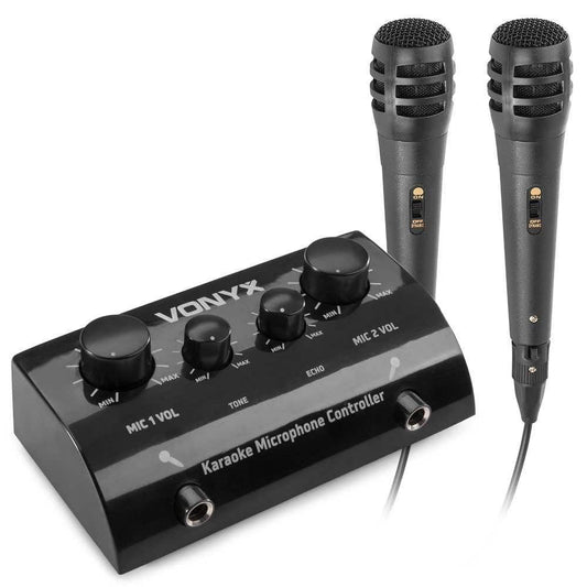 Karaoke system - Vonyx AV430B - mixer with microphones and cables - Turn your stereo system into a real karaoke setup! - Black
