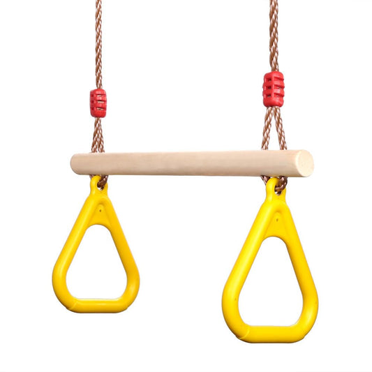 PELLOR Multifunctional Kids Wooden Trapeze Swing with Plastic Rings (Yellow)