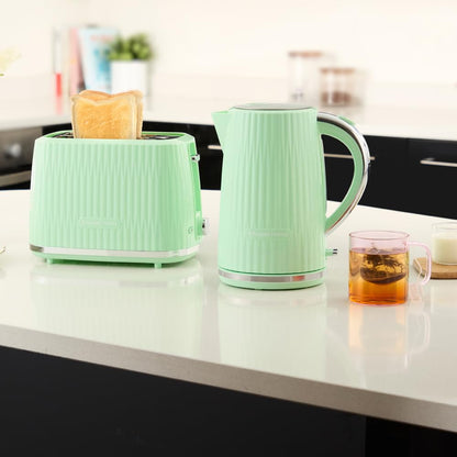 Russell Hobbs toaster [for 2 slices] Eden (6 browning levels, lift function, defrost, reheat, and cancel function, removable crumb tray, bun warmer, pistachio 27374-56)