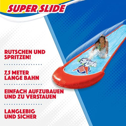Wahu - SUPER SLIDE – 7.5m water slide for kids 5+ – Outdoor water toy for garden – Water slide with sprinkler – Summer fun water activity – Easily attach to garden hose.