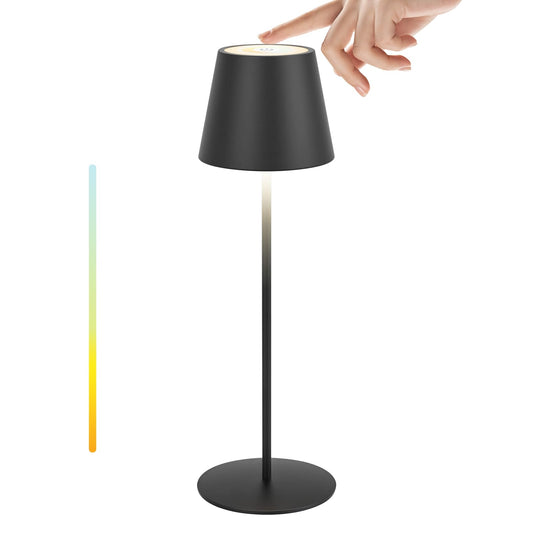 uuffoo Cordless Outdoor Table Lamp with 4000mAh LED Battery Touch Dimmable Warm White IP54 Waterproof Metal Table Lamp for Restaurant, Garden, and Bar (Black)