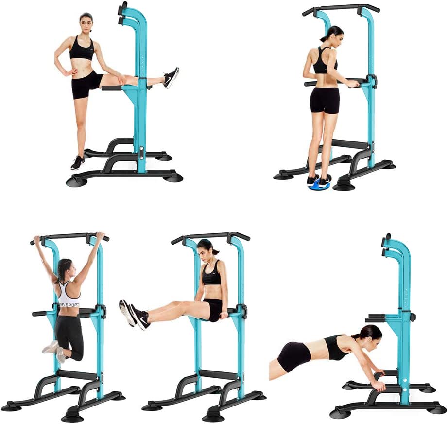 SogesHome Pull Up Bar Power Tower Exercise Equipment for Home Gym Dip Station Adjustable Height Fitness Strength Training Dip Stations (Blue)