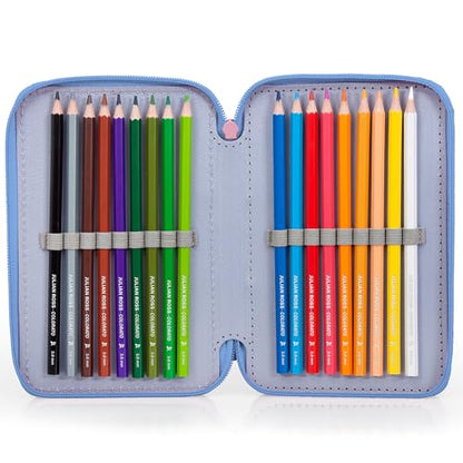 Clondo pencil case for kids, for Stitch and Angel Kiss fans, 3 organized compartments, filled pencil case for boys and girls, 45 pieces for school.