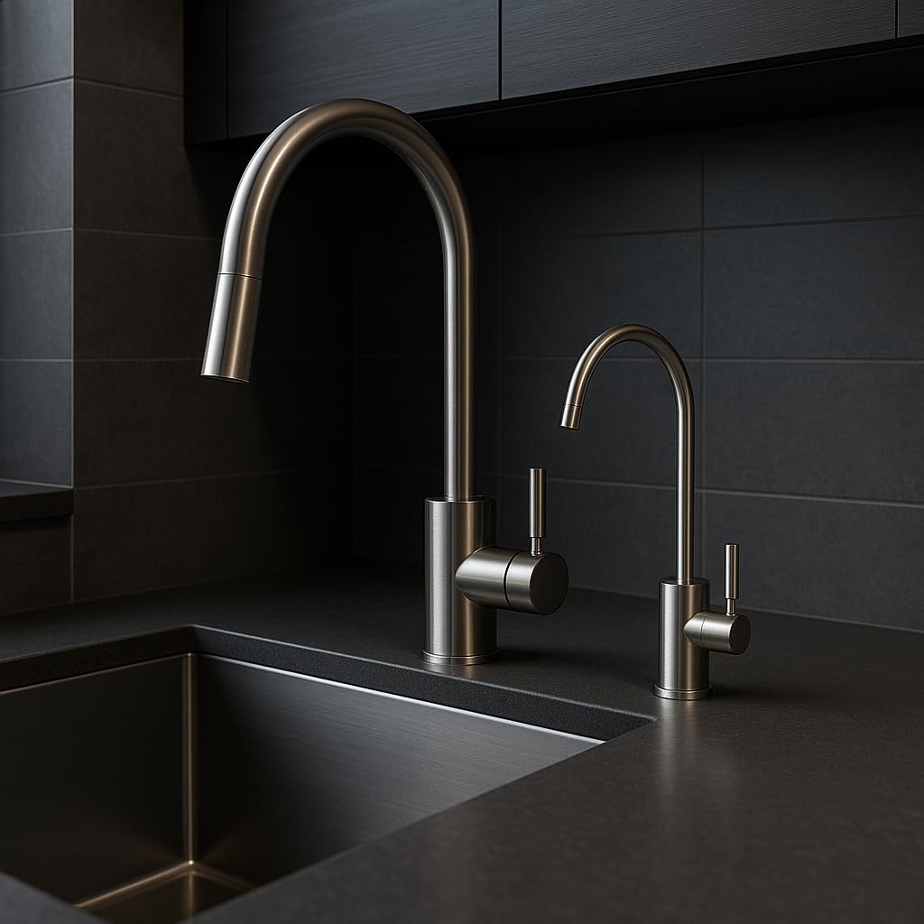 AORA® One-Way Faucet Solid Stainless Steel SOFIA compatible with AMWAY eSPRING water filter and other filter systems | Non-pressure Single Handle Faucet | Outlet tap for osmosis system | (Solid Stainless Steel SOFIA)