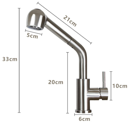 Wall-mounted kitchen faucet with pull-out sprayer: Brushed stainless steel faucet with hand shower mixer tap sink faucet with 2 spray modes 360° rotatable kitchen tap for sink garden bathroom