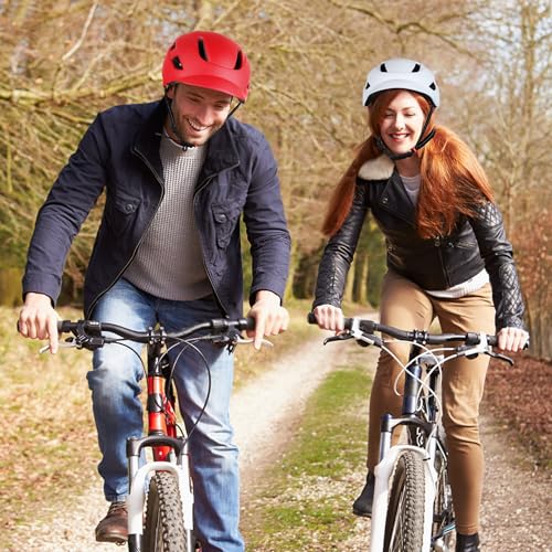 Adult bike helmet with visor and LED, 21 ventilation openings, women's bike helmet, mountain and road bike helmet for men and women, adjustable size 57-61 cm (Red)