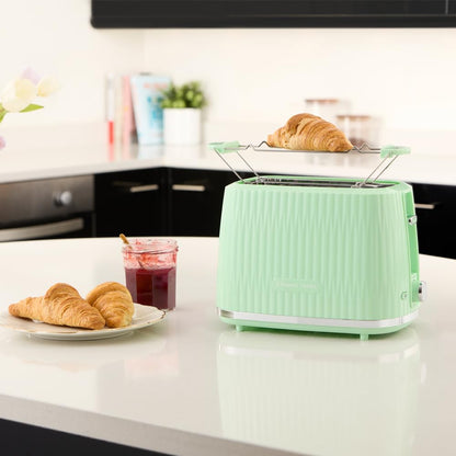 Russell Hobbs toaster [for 2 slices] Eden (6 browning levels, lift function, defrost, reheat, and cancel function, removable crumb tray, bun warmer, pistachio 27374-56)