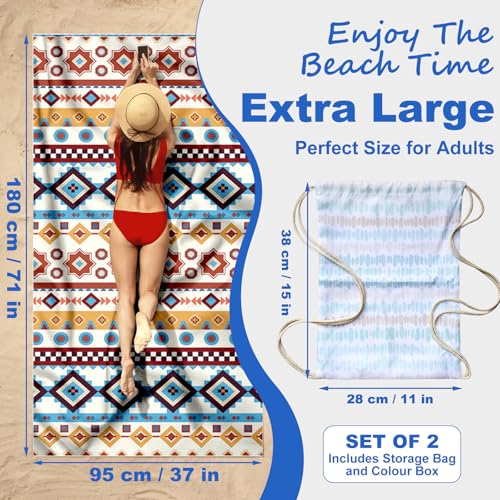 Microfiber beach towels for adults, 2 pieces, 180 × 95 cm, sand-free & lightweight beach towel with storage bag, 250 gsm, quick absorbing and fast drying beach towel, box for storage