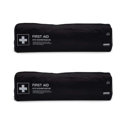 Vehicle first aid kit including warning triangle and high-visibility vest according to current DIN 13164:2022 | Valid for 2025 | First aid kit for car/motorcycle | black | long format