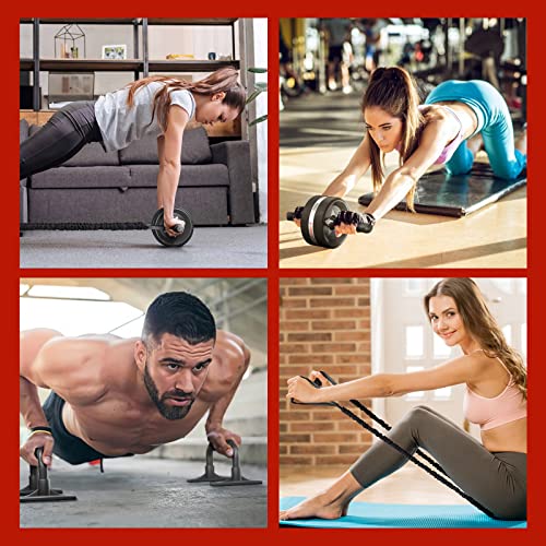 EnterSports Ab Roller, 6-in-1 Ab Trainer with Fitness Band, Push-Up Bars, Knee Pad, Fitness Equipment Ab Wheel Set.