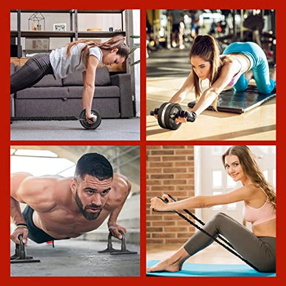 EnterSports Ab Roller, 6-in-1 Ab Trainer with Fitness Band, Push-Up Bars, Knee Pad, Fitness Equipment Ab Wheel Set.