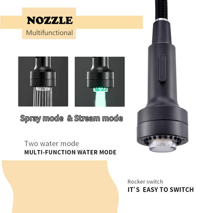 TIMACO LED Black Kitchen Faucet with Spiral Spring,360° Swivel Sink Faucet,Sprayer Pull-Out - High Pressure