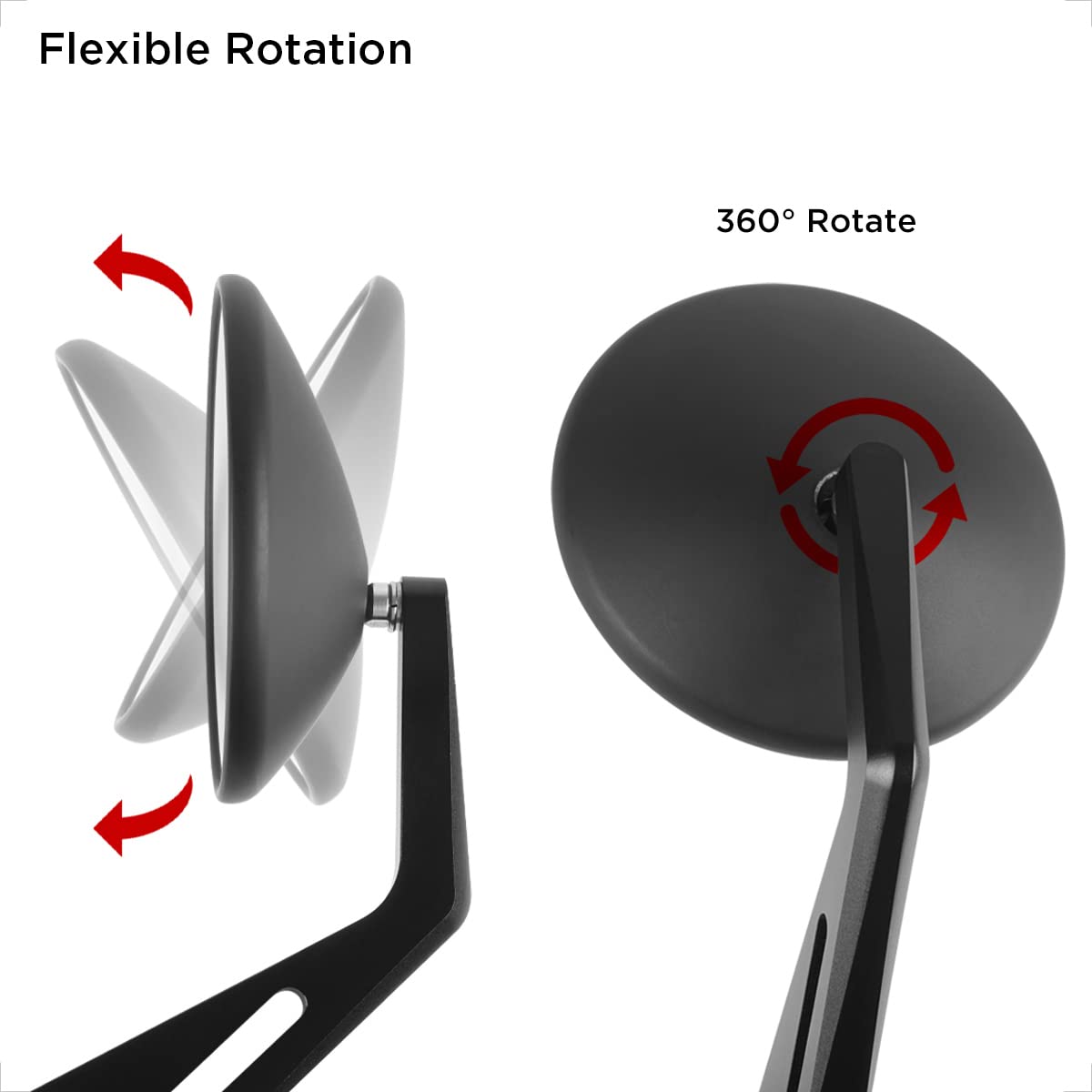 Evermotor Universal CNC Handlebar End Mirror Motorcycle, Motorcycle Mirror Rearview Mirror E9 Approved, 360° Rotatable Handlebar Mirror Compatible with Quad Scooter ATV Moped