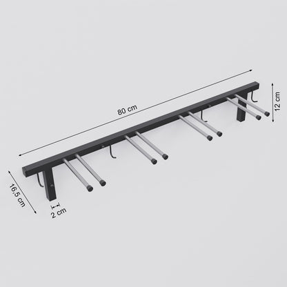 QLS Trading Ski Rack S3 Wall Ski Rack for 4 pairs 83 cm Nordic Walking Trekking Poles Ski Carrier Hook Rail with protective rubber coating for space-saving storage