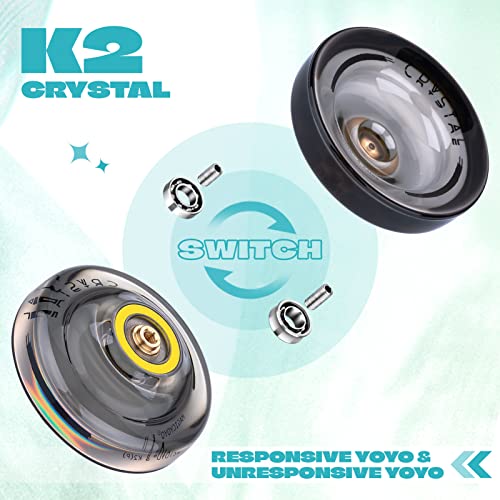 MAGICYOYO Responsive Yoyo Set with 2 K2 (Black & Green) - Dual purpose for kids, Crystal JoJo with spare unresponsive bearing, 12 strings, bag, spare tool and axle.