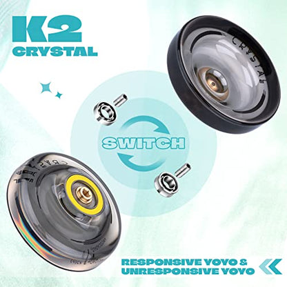 MAGICYOYO Responsive Yoyo Set with 2 K2 (Black & Green) - Dual purpose for kids, Crystal JoJo with spare unresponsive bearing, 12 strings, bag, spare tool and axle.