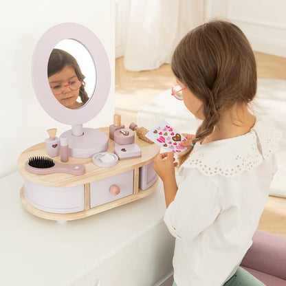 howa children's wooden dressing table with 8-piece accessories and heart stickers 50012