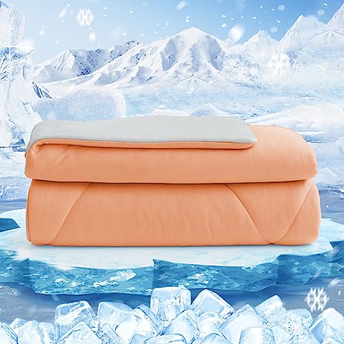 HOMFINE Cooling Blanket Double-sided Cooling Blanket - Lightweight Cooling Blanket for Humans Q-Max > 0.4 Summer Blanket Cooling Self-cooling Blanket Summer Blanket Cooling Blanket for Bed, Orange, 130 x 180 cm