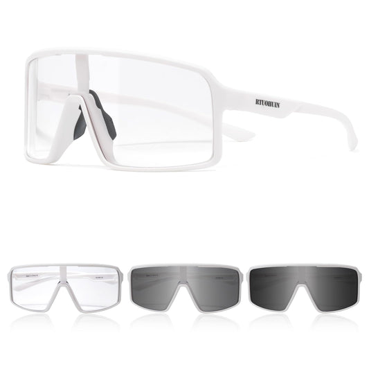 RTUOHUIN Self-Tinting Cycling Glasses for Men Women Photochromic Sports Sunglasses UV400 Protection Clear Road Cycling Glasses TR90 Frame Fast Cycling for Cycling, Running, Outdoor Sports - Sand-White