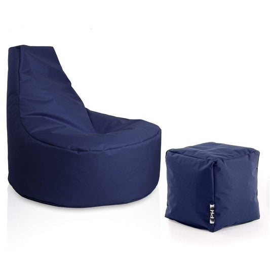 PATCH HOME Gamer Chair including Cube Bean Bag Set Ø75cm, 30cm seat height, 80cm height + 35x35cm cube Navy