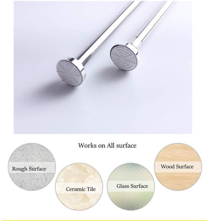 Telescopic stainless steel shower curtain rod 155-260cm, secure grip without drilling, silver clothes rail