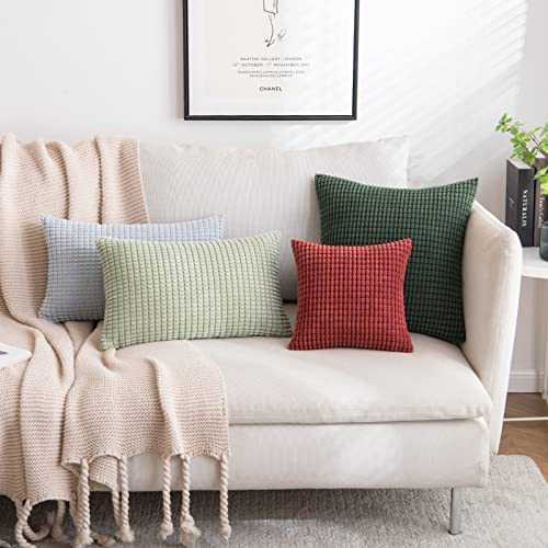 MIULEE Set of 2 Corduroy Pillow Covers Decorative Throw Pillow Case Soft Cushion Cover for Couch Bed Sofa Living Room Bedroom 12x20 inch Grey Blue