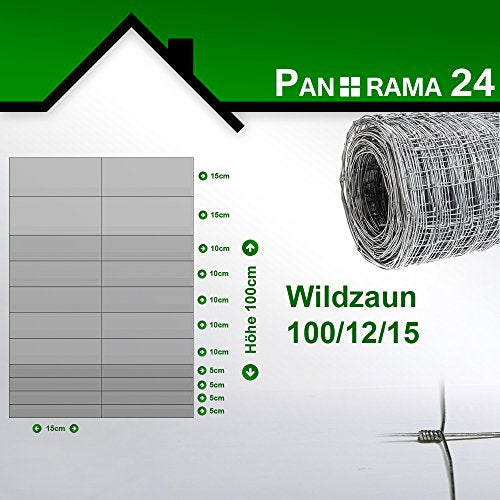 Panorama24 Game Fence 100/12/15 50m Garden Fence, Game Fence, Pasture Fence, Forestry Fence, Wire Fence, Knot Mesh, STRONG AGAINST Deer, Roe Deer, Wild Boar, Badgers, Rabbits & more Wildlife & Pests