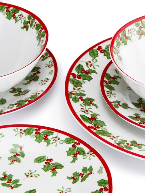 Service set HOLLY 16 pieces for 4 persons/Christmas - Merry Christmas/classic holly decor/porcelain round shape/Waterside England by Retsch Arzberg