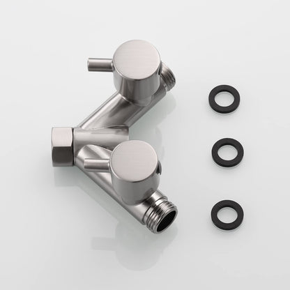 Tecmolog 2-Way Y Distributor 1/2 Inch Brass Adapter Diverter Valve Shower with Shut-off Valves, Brushed Nickel, DSF014ANA