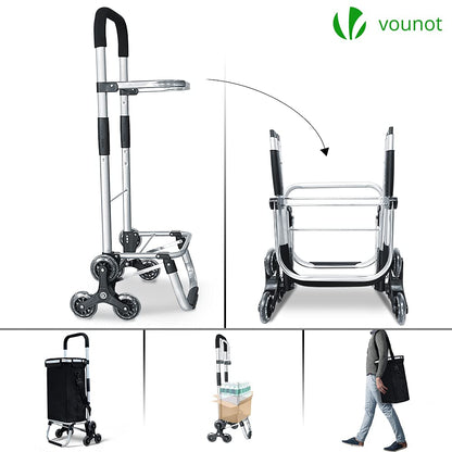 VOUNOT Aluminum Shopping Cart Stair Climber, Foldable Trolley Cart with 6 Wheels and Cooler Compartment, Waterproof, 58L, Black