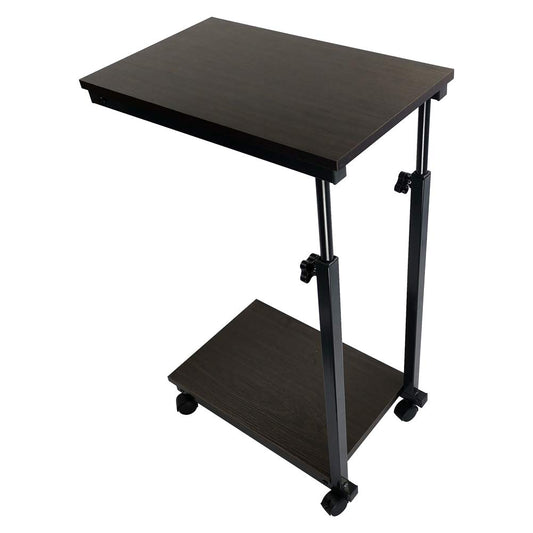 KKTONER Side Table Sofa Table Height Adjustable Bedside Table Coffee Table with Wheels Walnut Effect