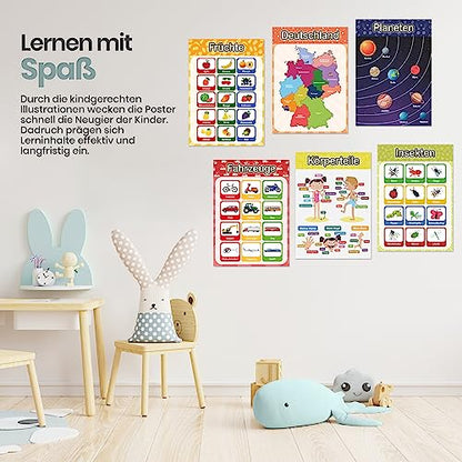 LIKARTO® 12 educational Montessori learning posters A3 - Extra thick paper and double laminated - Basics 2, elementary school learning posters, children's learning aid
