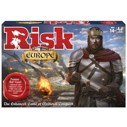 Winning Moves Risk game, Medieval European strategy, 2-4 players, Ages 14+, Blue.