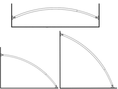 ALUMINUM EXTENDABLE Oval Corner Rod + 2 Sloped Wall Adapters Arch Rod Chrome Rod/Between two walls Adjustable length from 118 to 190 cm/Symmetric angles or oval