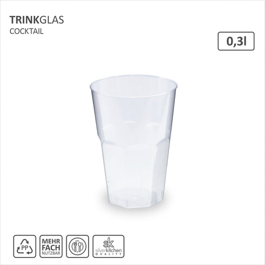 Silverkitchen 100 cocktail cups 300ml - shatterproof reusable cocktail cups transparent made from PP plastic. Made in Germany.