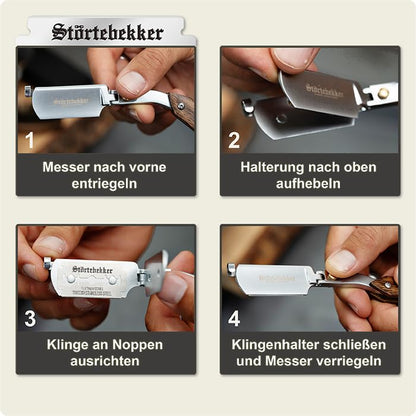 Störtebekker® premium straight razor with wooden handle in handmade leather case (black) including alum stick & shaving guide [+ 10 blades] - gift idea - straight razor set - wet shaving set - shaving kit