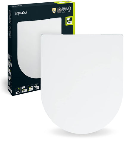 aquaSu® toilet seat with automatic closing mechanism Cubeno in D-shape, white, antibacterial Duroplast toilet seat removable, toilet seat with stainless steel hinges, toilet lid sandwich shape overlapping, 40330 6