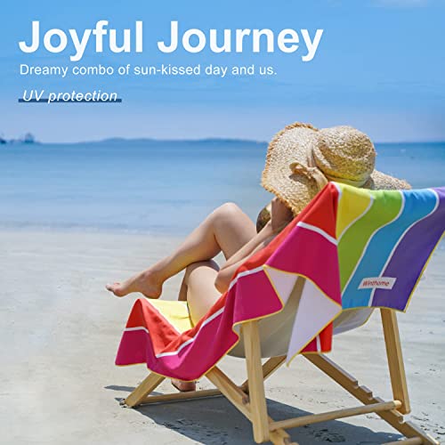 Winthome beach towel quick-drying - microfiber beach towel lightweight, sand-free large beach towel, versatile for women men travel vacation swimming camping, with bag (rainbow, 150x75cm, 1 pack)