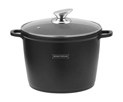 Royalty Line - Cooking Pot with Glass Lid, Non-stick Coated, Induction Compatible, Black, 7 Liters, 24 cm